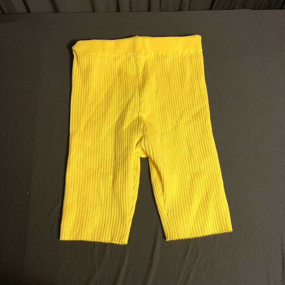 Love Star Women's Yellow Ribbed Knit Biker Shorts Size L